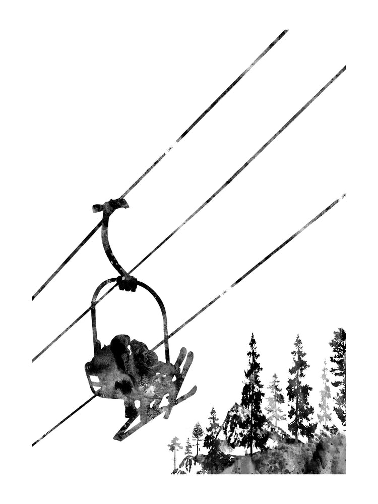 Ski Lift Couple Watercolor