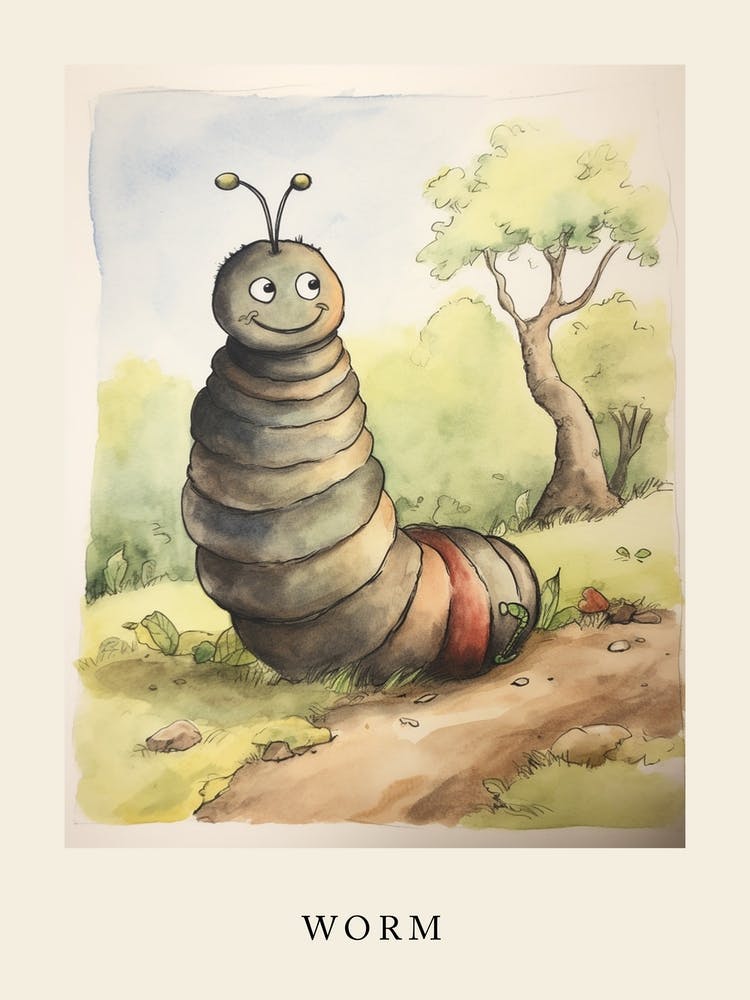 Beatrix Potter Inspired  Animal Watercolour Worm 1