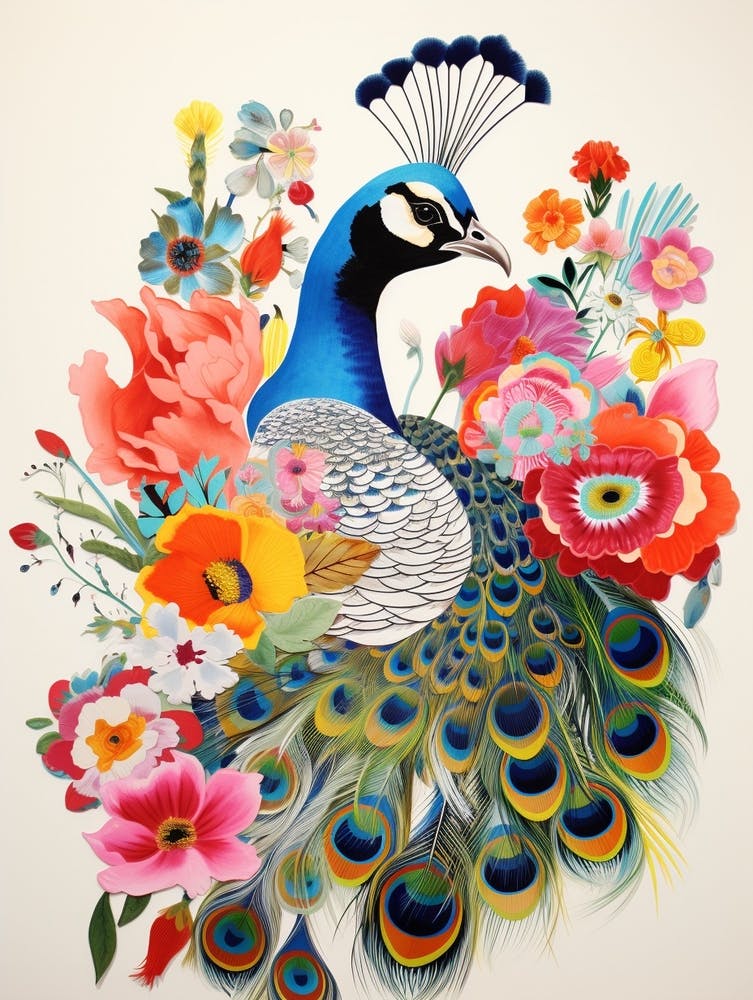 Vogel mit Blumenkrone Peacock 3