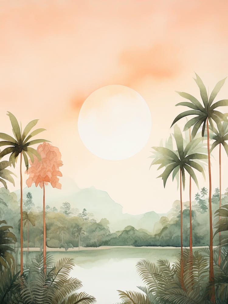 Watercolour Painting Of Borneo Rainforest   Brunei Indonesia And Malaysia 3