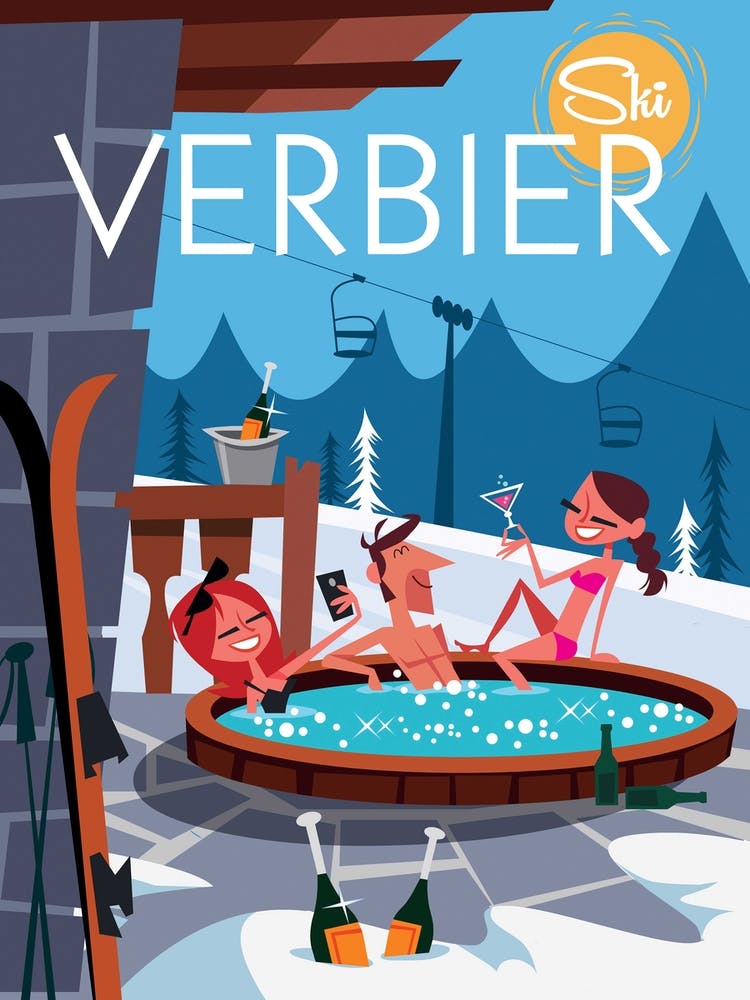 Verbier Hot Tub Poster Blue & Grey