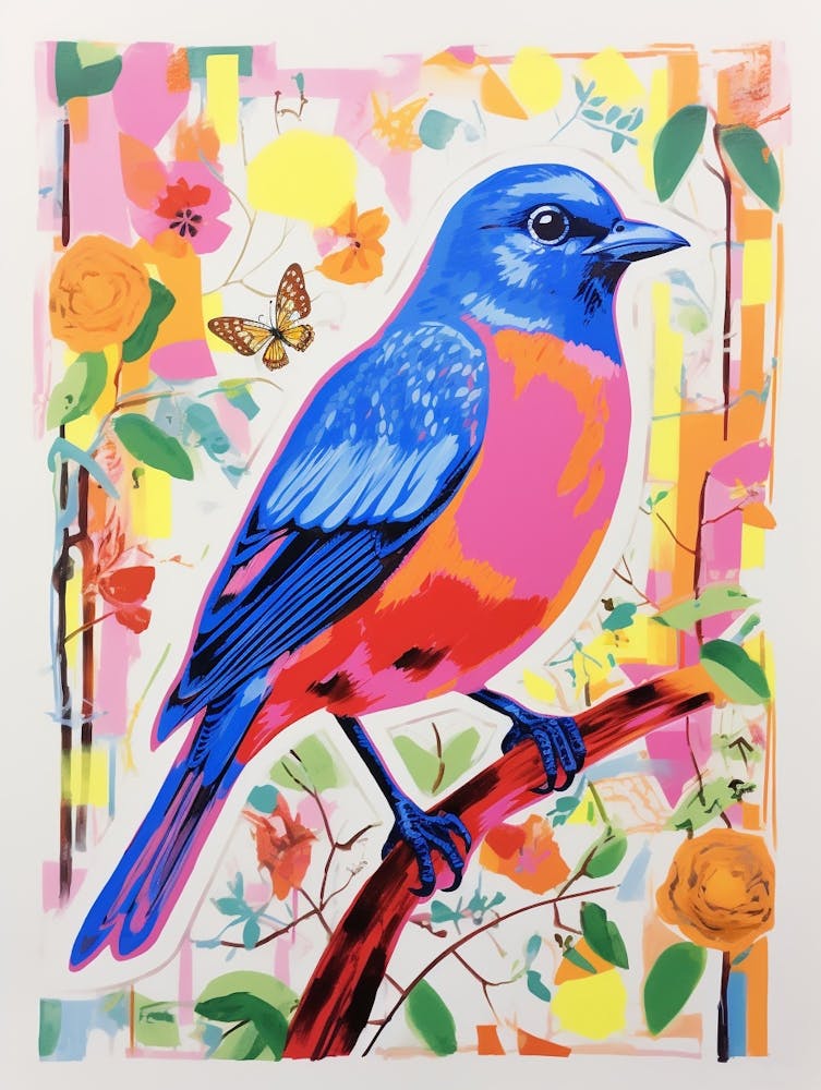 Peinture d'oiseau colorée Merlebleu 6