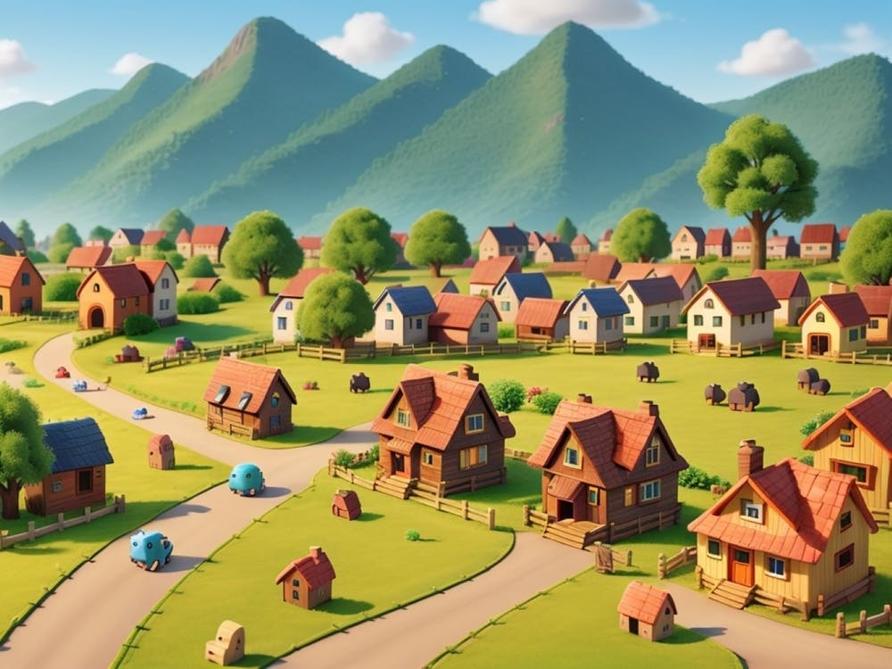 Ein malerisches kleines Dorf bei den Bergen