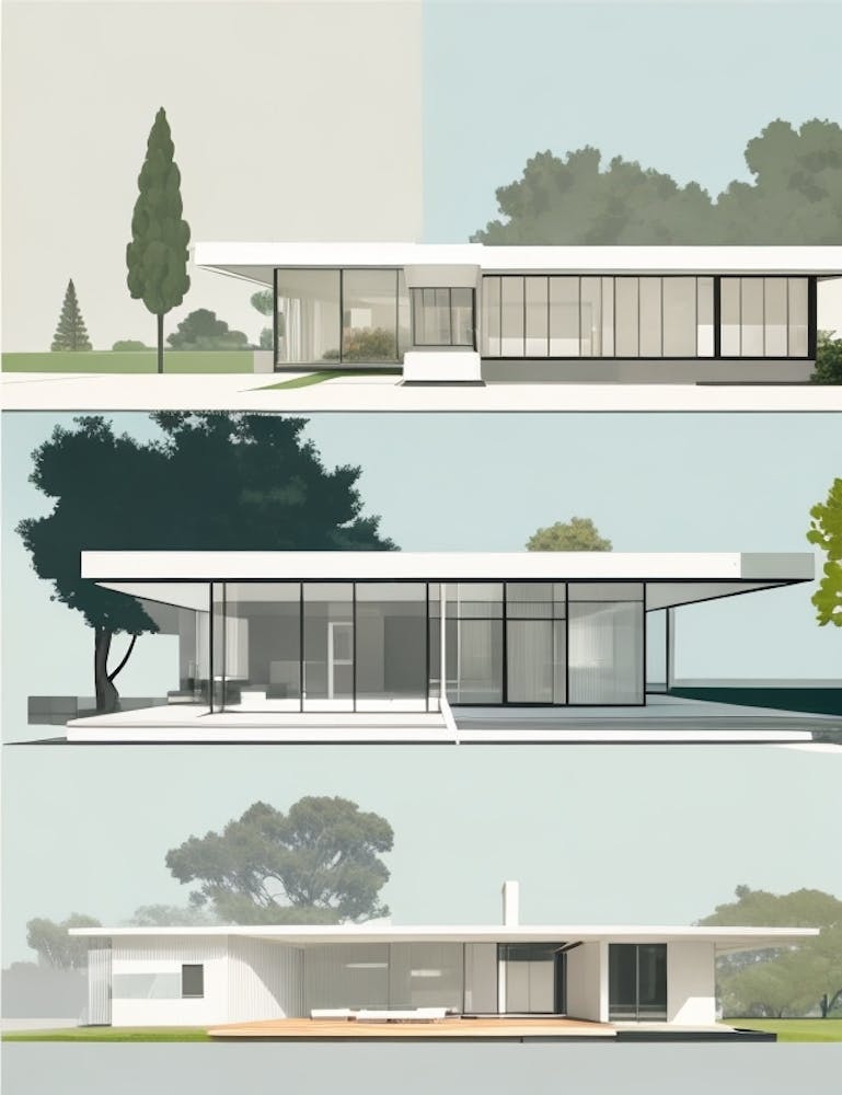 Iconic Mid-Century Modern Architectural Landmarks with Clean Lines and Geometric Shapes Series - 1