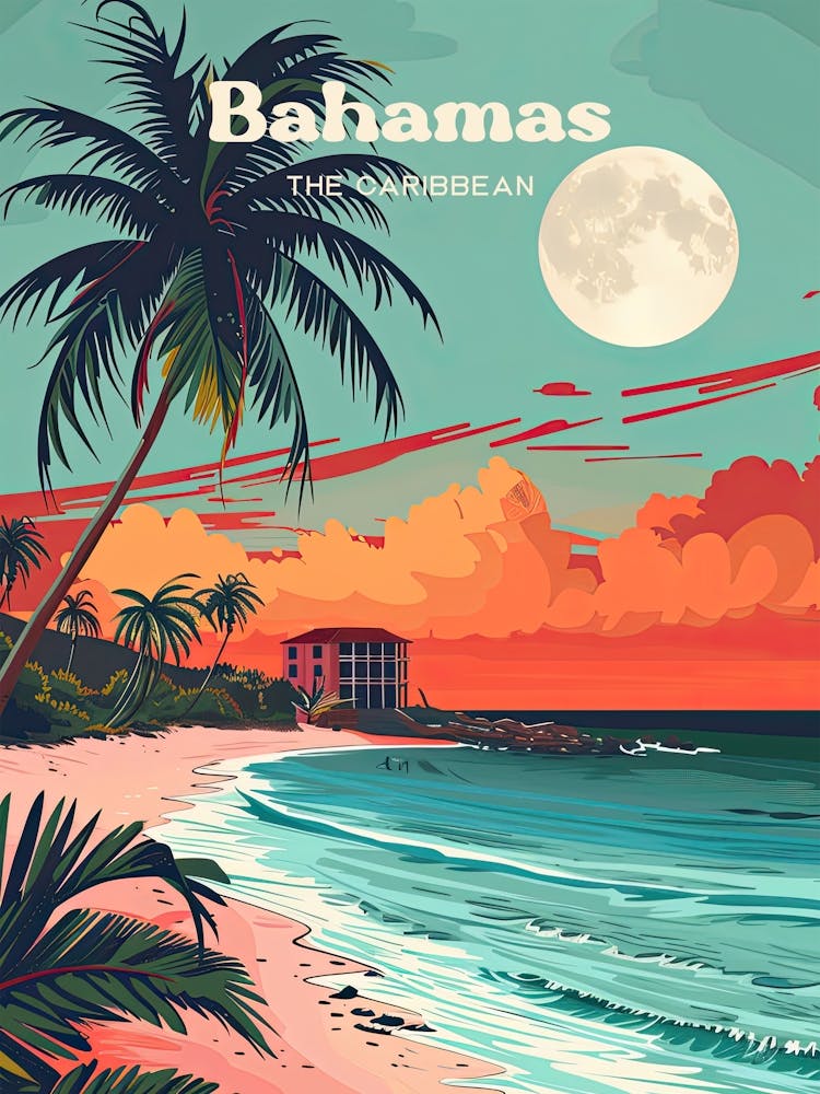 The Bahamas Retro Travel Art Illustration