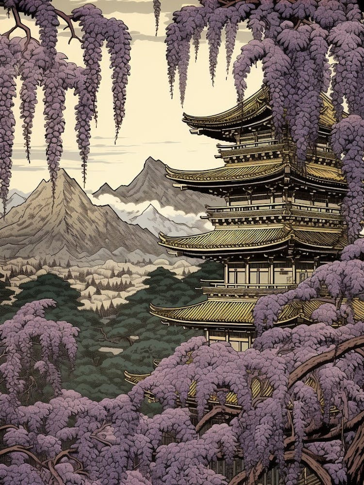 Fuji Wisteria Japanese Botanical Illustration