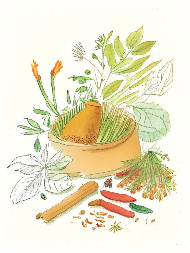 Ginger Spices And Herbs Pencil Illustration