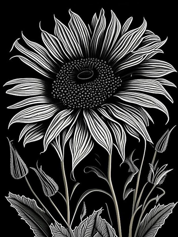 Black Eyed Susan Wildflower Linocut