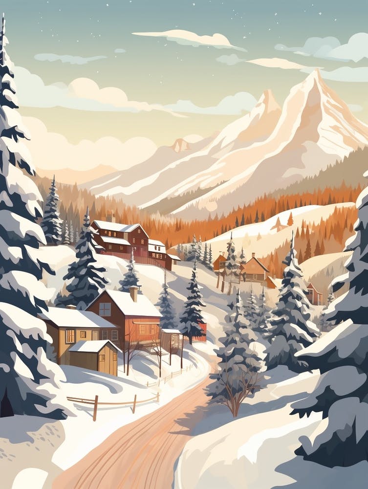 Vintage Winterreise-Illustration Aspen Colorado 2