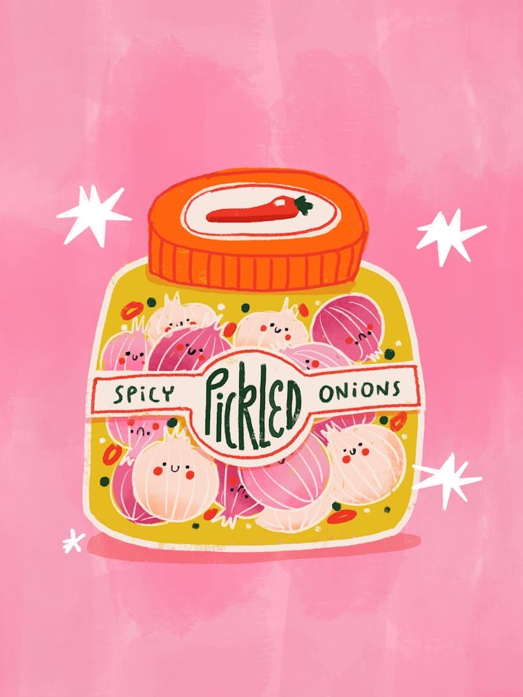 Spicy Pickled Onion Jar food Pink