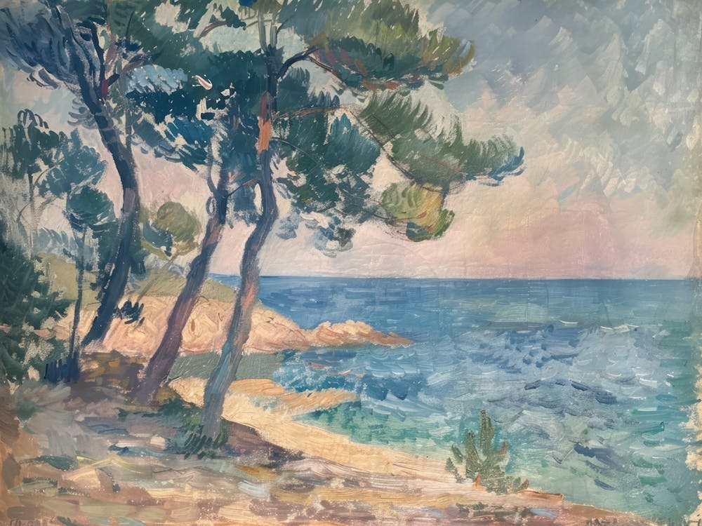 Seaside Spectacle Painting Inspired By Paul Cezanne