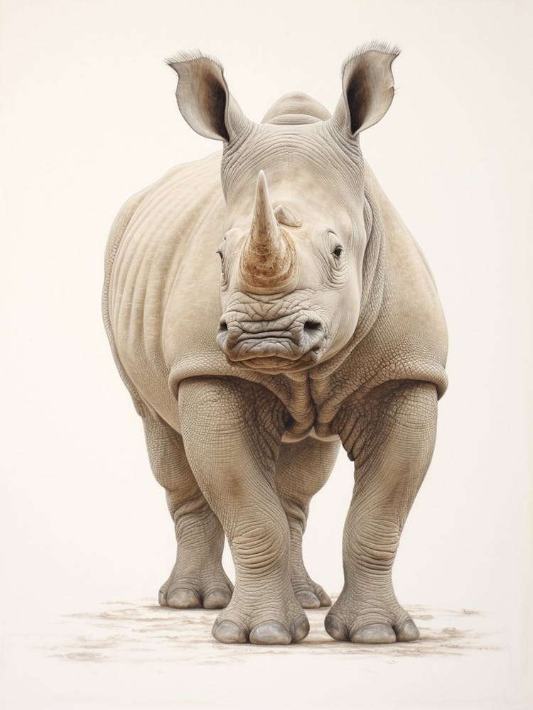 Detailed Vintage Illustration Of A Rhino 4