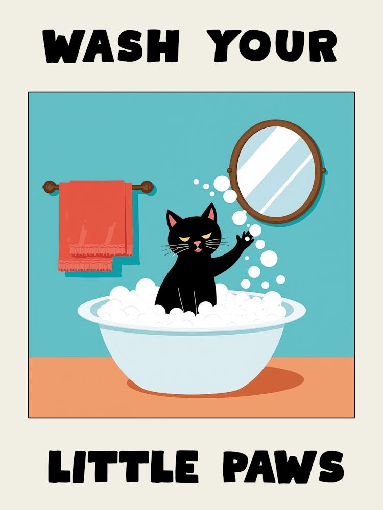 Wasch deine kleinen Pfoten Badezimmerkunst Katzen-Badezimmer