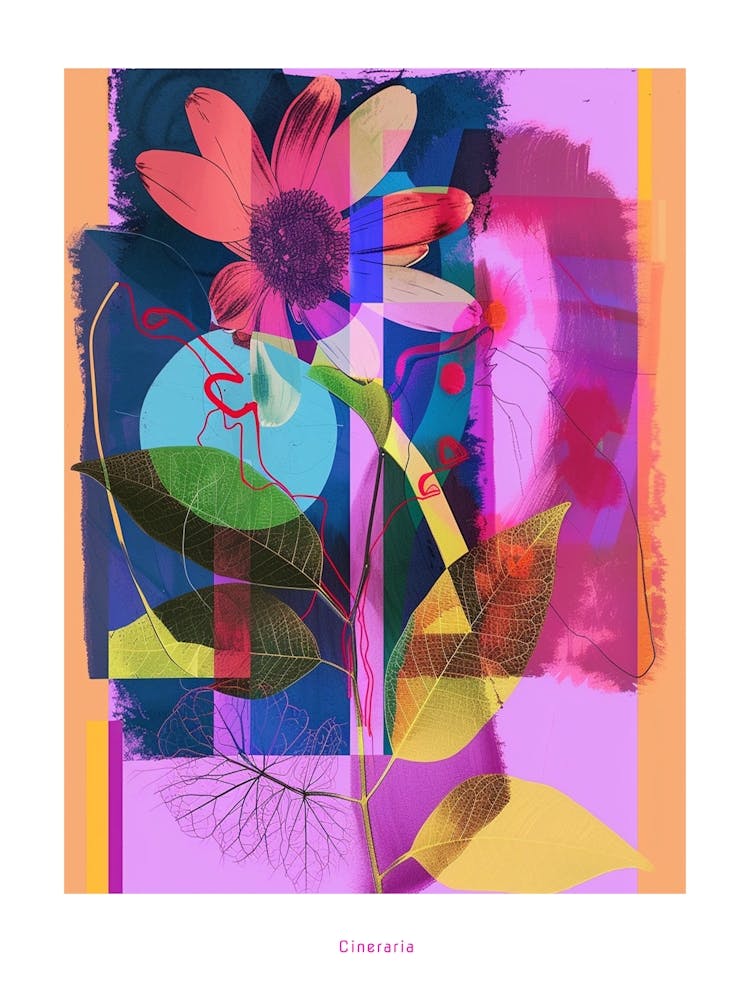 Cineraria 1 Neon Flower Collage Poster