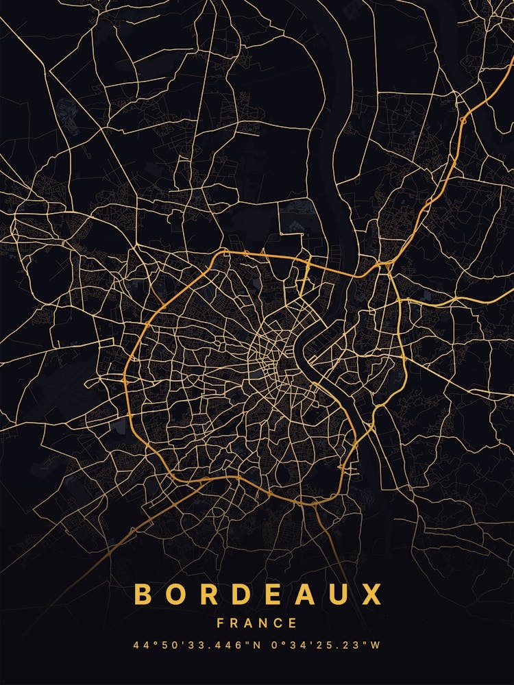 Bordeaux France Black And Gold Map