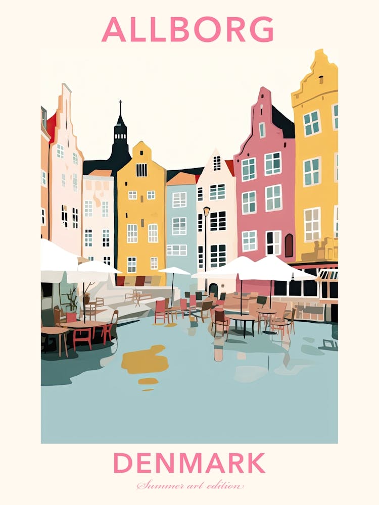 Allborg, Denmark, Flat Pastels Tones Illustration 1 Poster