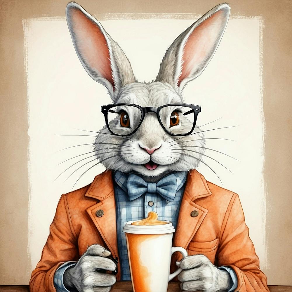 Rabbit With A Cup Of Coffee 1