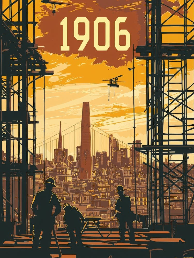 Aihrgdesign A Vintage Poster Depicting The Rebuilding Of San 4
