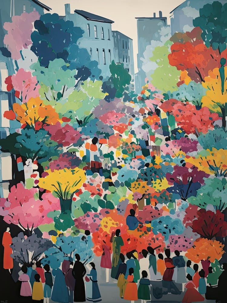 Spring Flower Market Summer Aerial View Painting 1