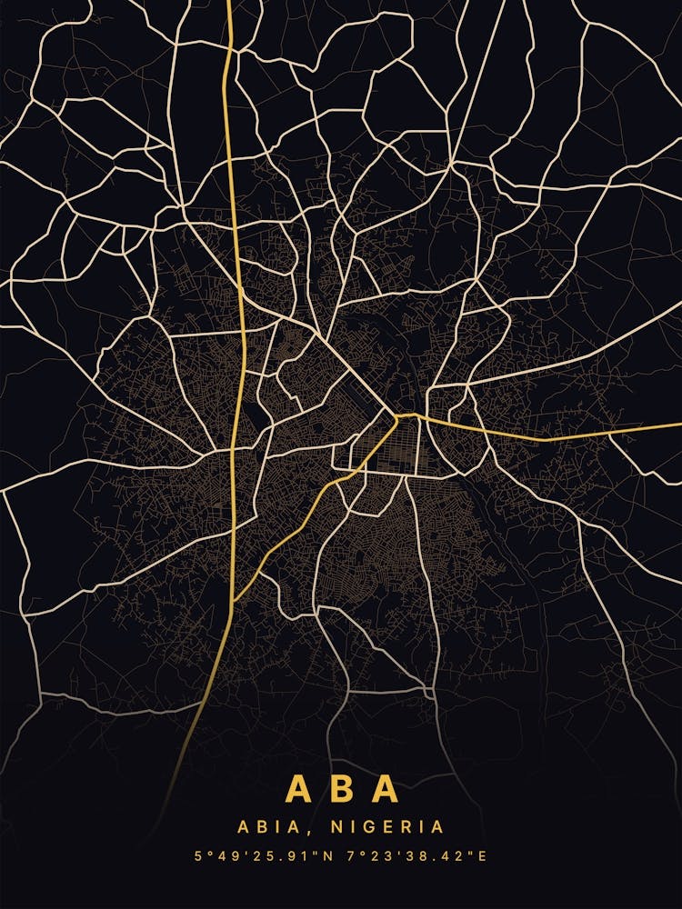 Aba Abia Nigeria Black And Gold Map