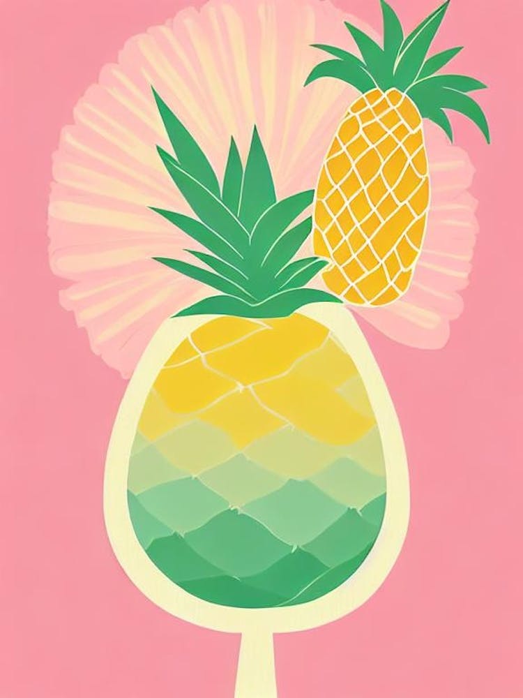 Pineapple Margarita Retro Pink Cocktail Poster