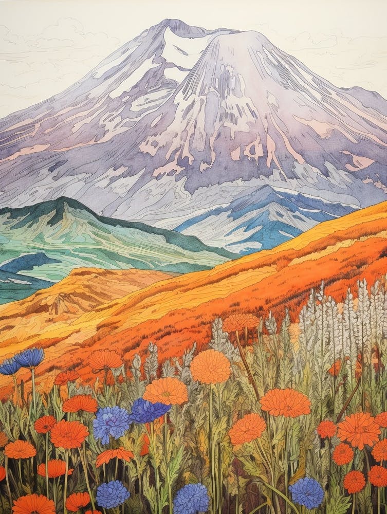 Mount St Helens United States 1 Colourful Mountain Illustration