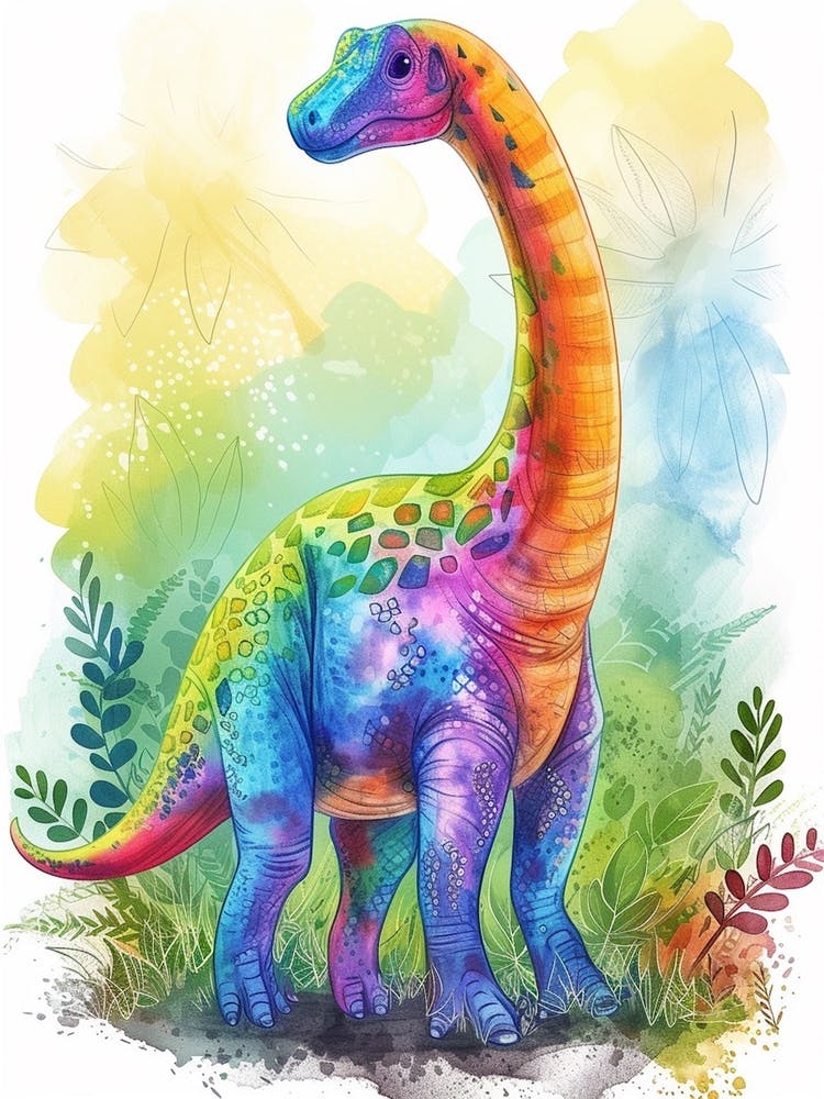 Rainbow Watercolour Camarasaurus Dinosaur 2