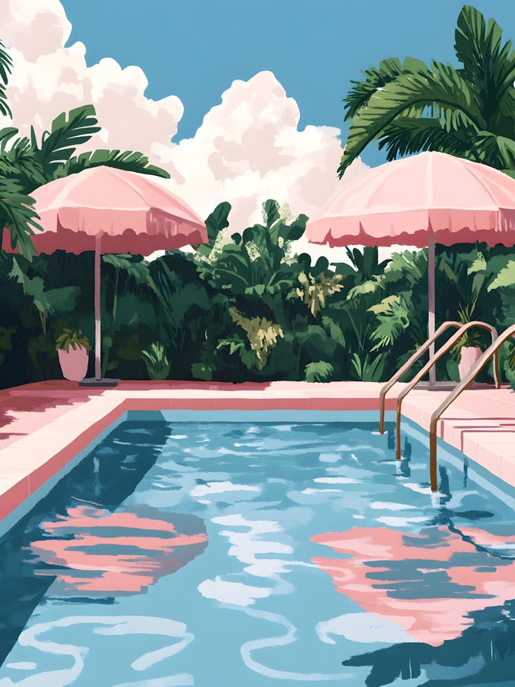 Pink Umbrellas In The Pool 1