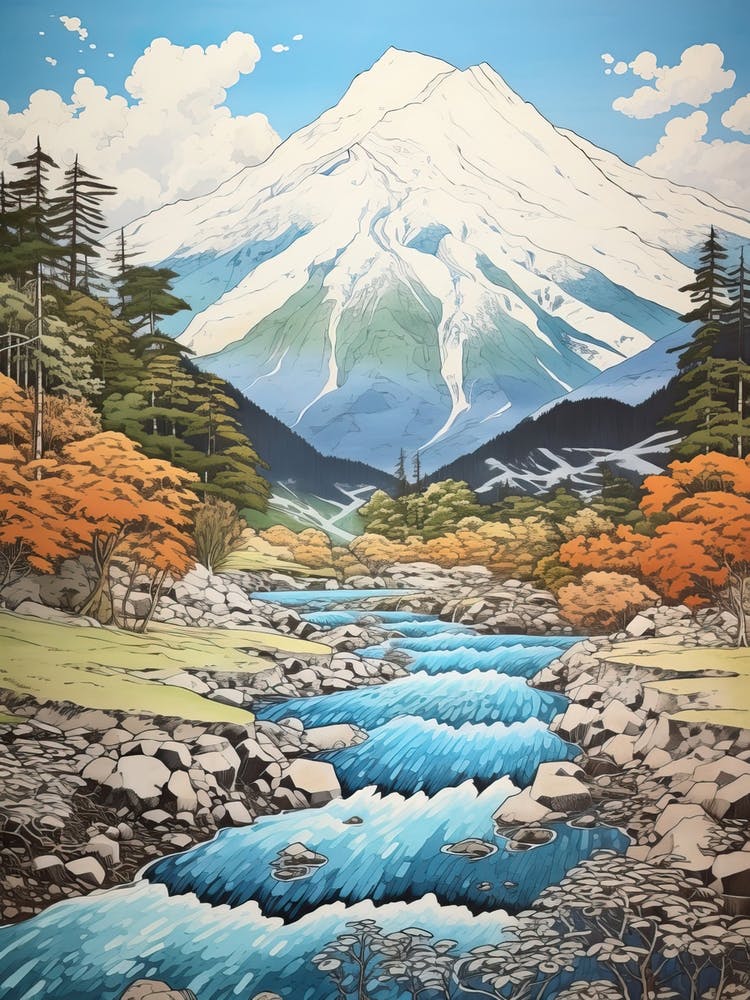 Kamikochi In Nagano, Ukiyo E Drawing 1