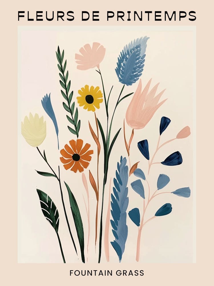 Spring Floral French Poster  Fountain Grass 2