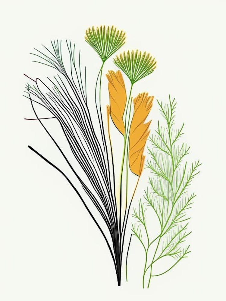 Fennel Seed Spices And Herbs Minimal Line Drawing 2