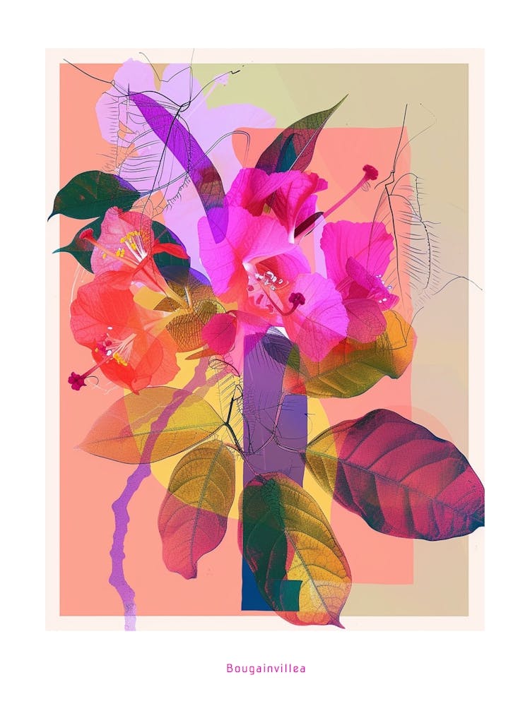 Bougainvillea 3 Neon Flower Collage Poster