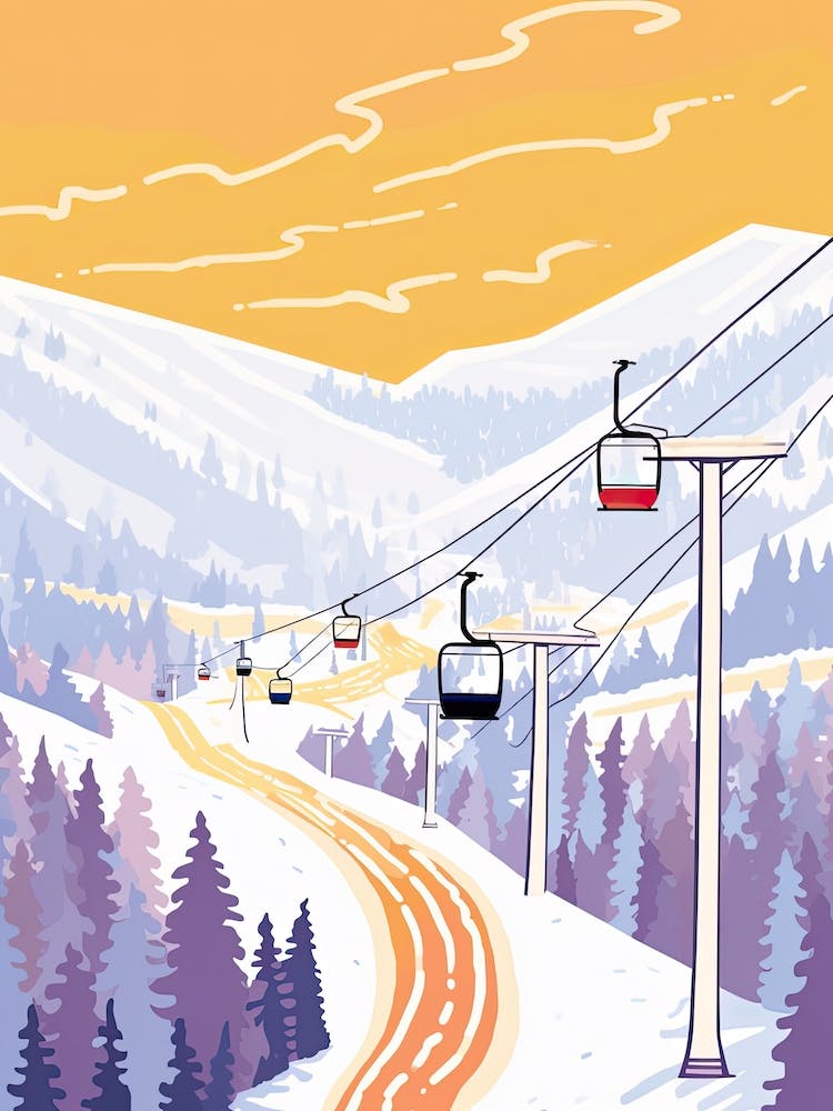 Park City Mountain Resort   Utah, Usa, Ski Resort Pastel Colours Illustration 2