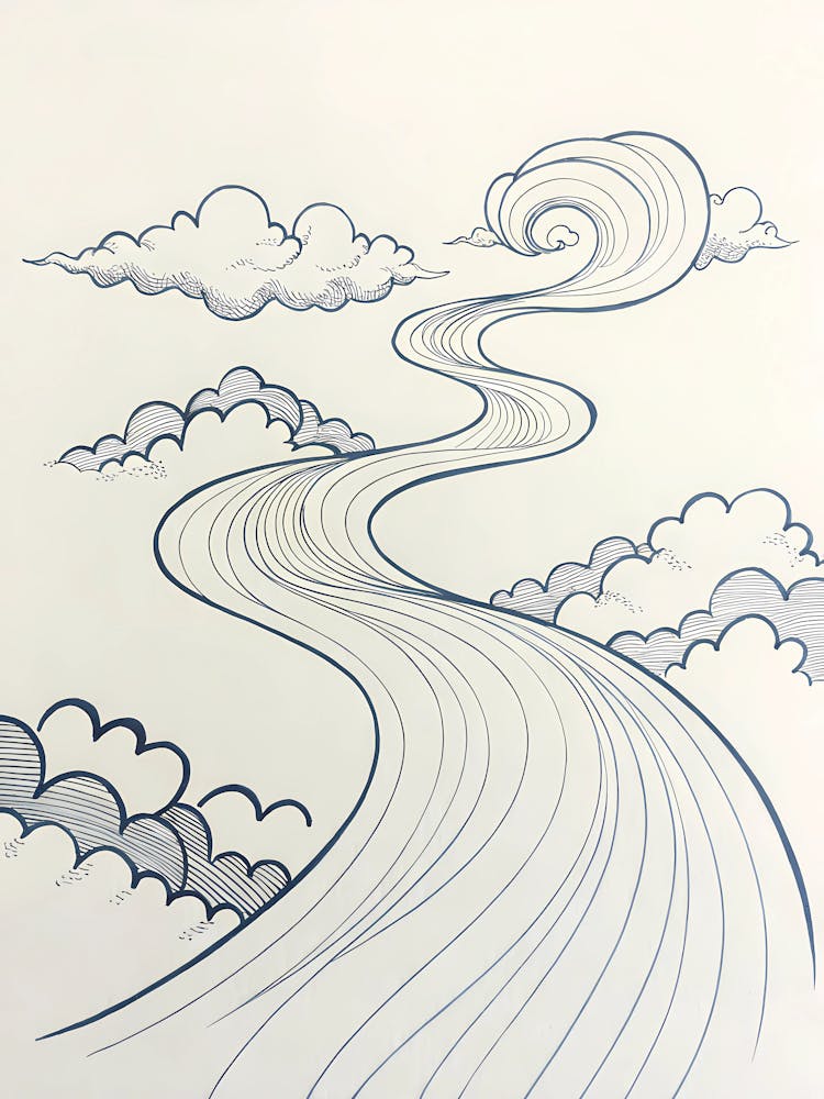 Minimalist Ink Sketch Of Cloud Movement Expresse