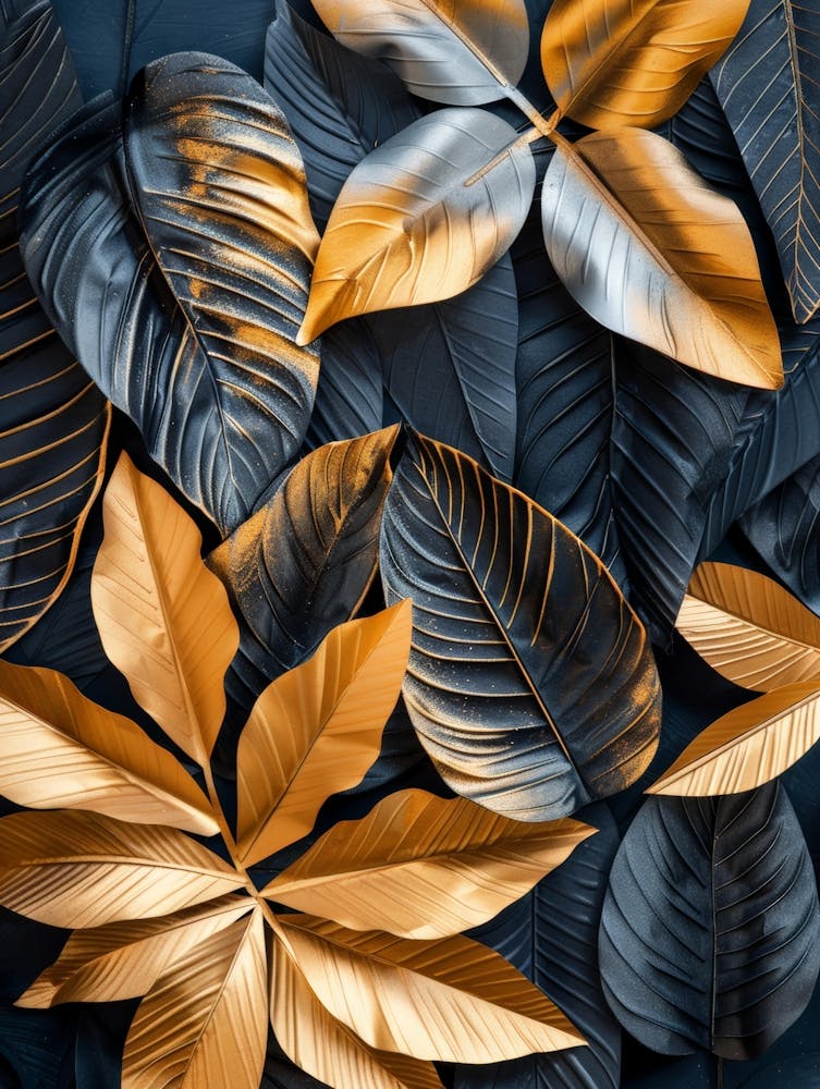 Abstract Gold Leaves On Black Background