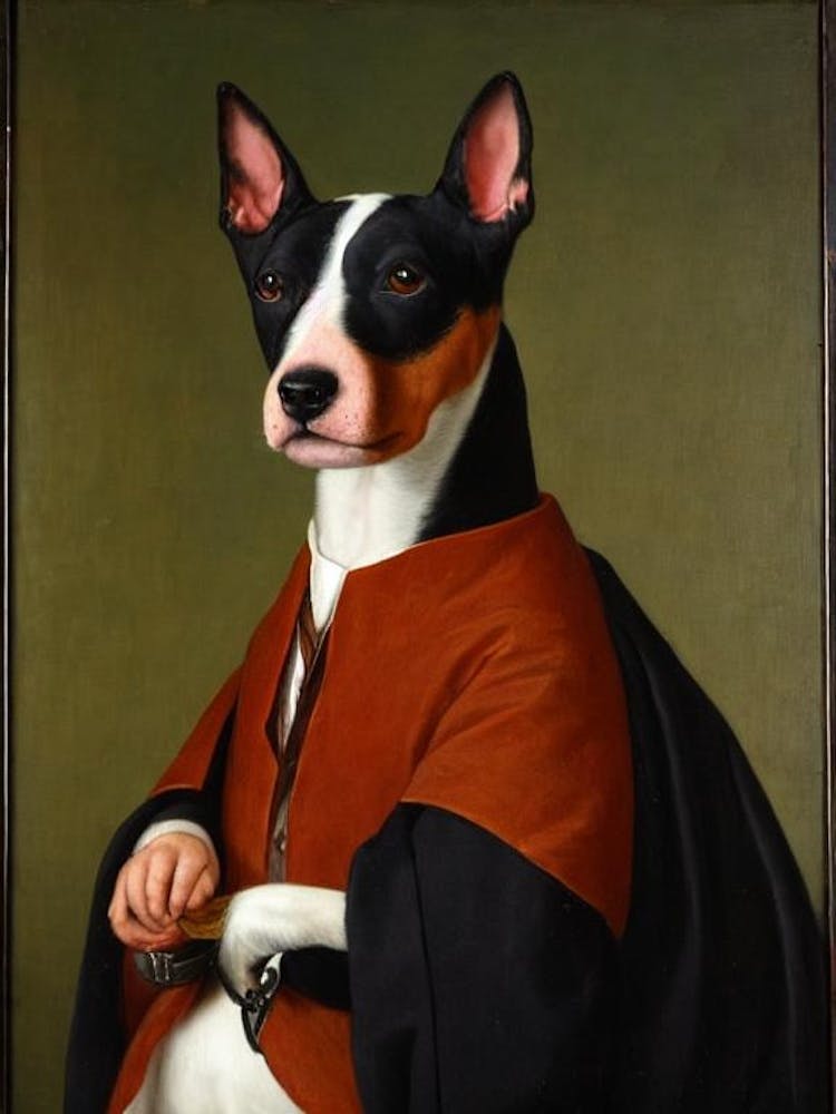 Miniature Bull Terrier Renaissance Portrait Oil Painting