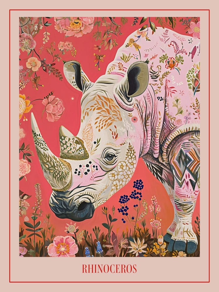 Floral Animal Painting Rhinoceros 1 Poster