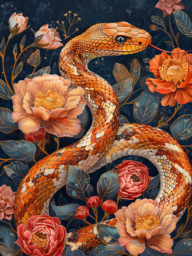 Lunar Year Of The Snake 2025 Snake Art Chinese Zodiac Vintage Orange