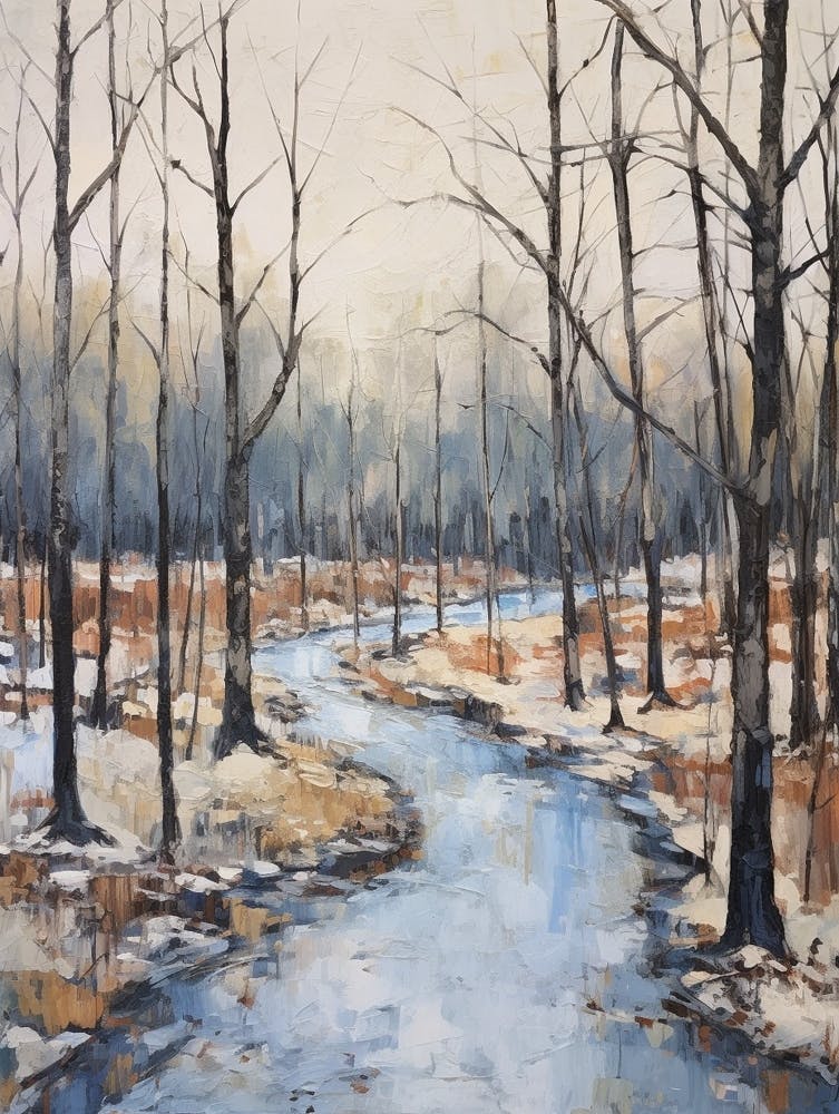 Winter City Park Painting Forest Park Portland United States 4