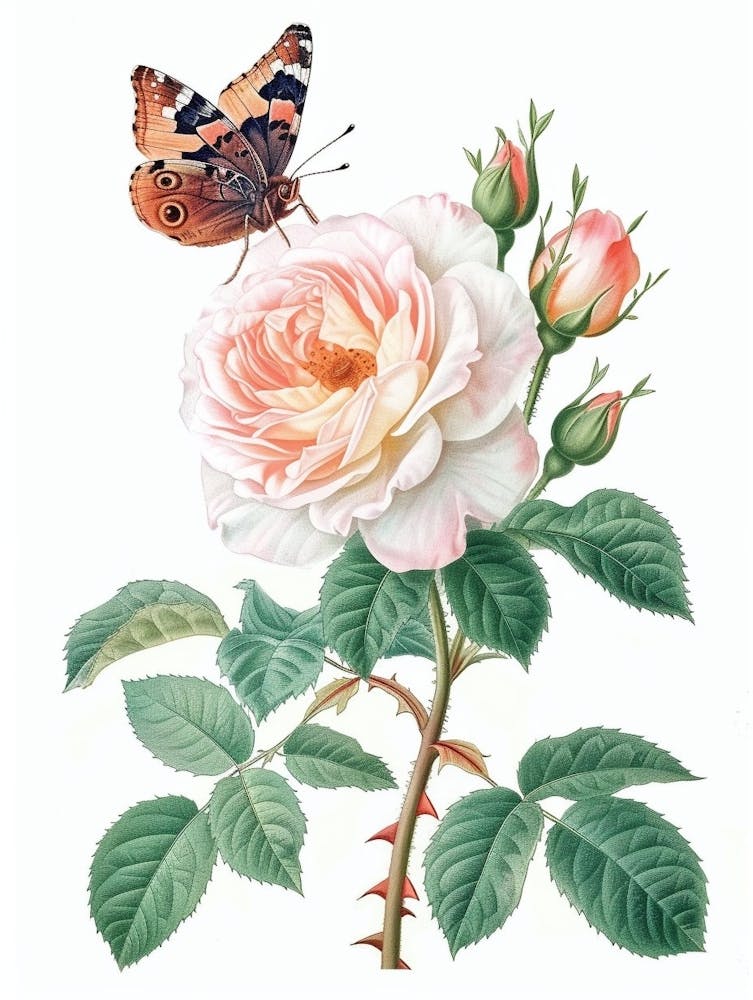 English Roses Painting Rose With Butterfly 2