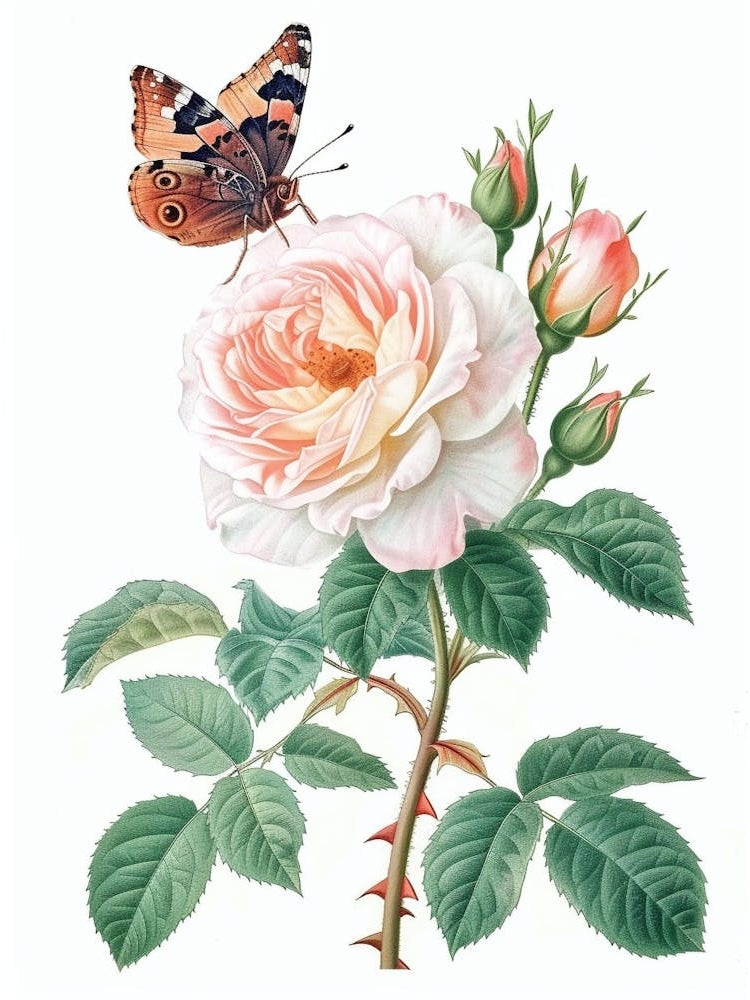 English Roses Painting Rose With Butterfly 2