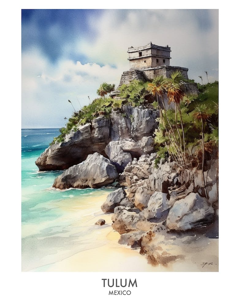 Tulum Mexiko Aquarell Reiseplakat 3