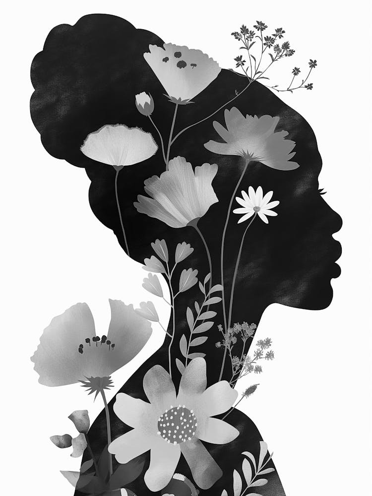 Silhouette Of A Woman With Flowers 1