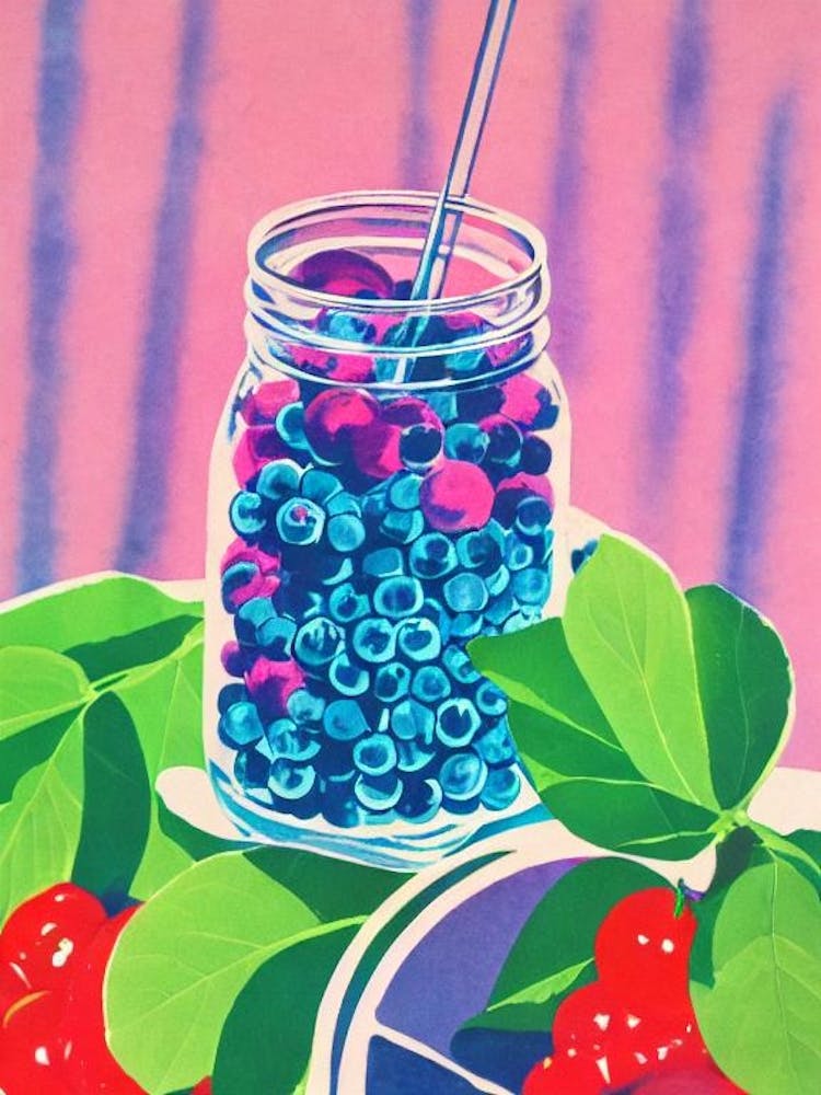 Blueberry Risograph Retro Poster Fruit