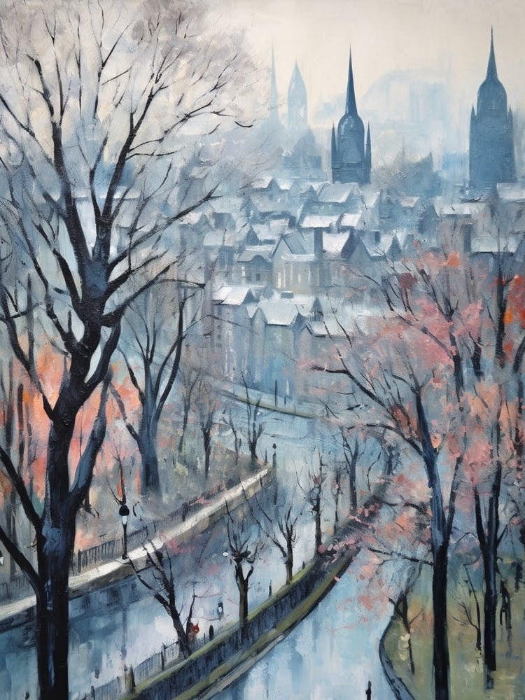 Winter City Park Painting Princes Street Gardens Edinburgh Scotland 2