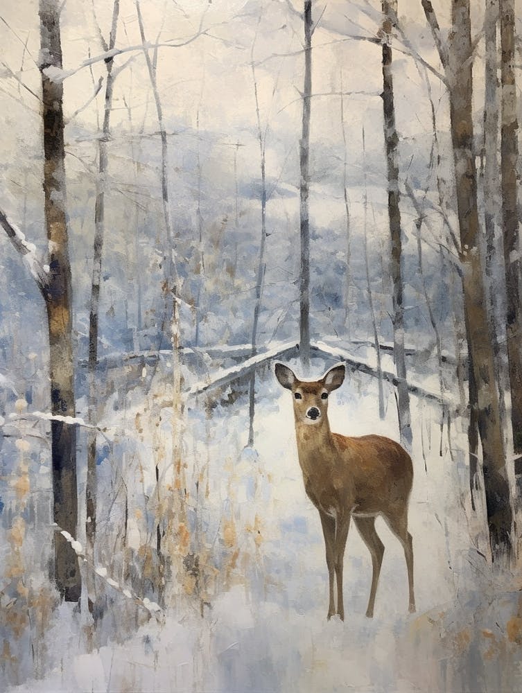 Vintage Winter Animal Painting Deer 1