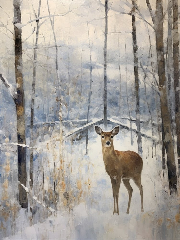 Vintage Winter Animal Painting Deer 1