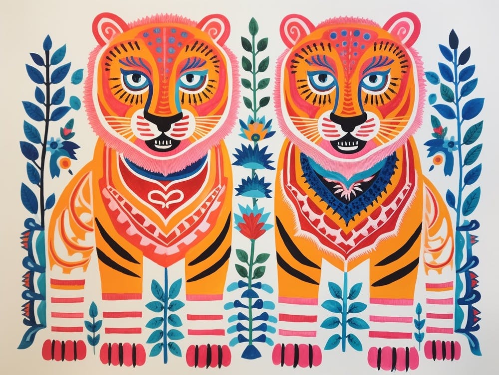 Siberian Tiger 2 Folk Style Animal Illustration