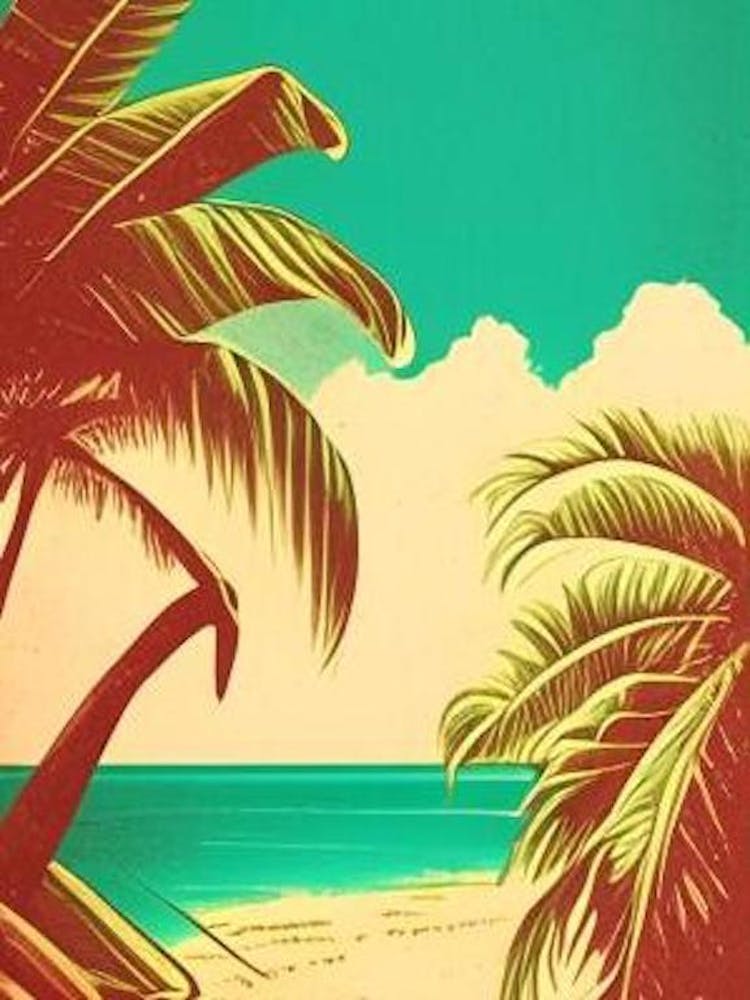 Cayo Coco Cuba Vintage Sketch Tropical Destination
