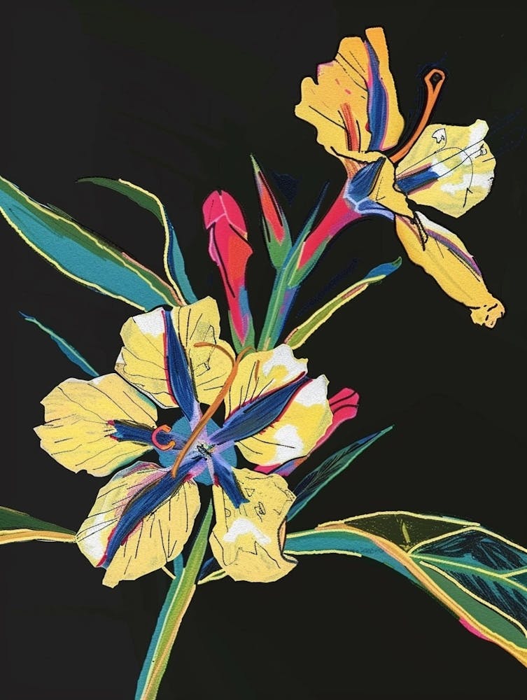 Neon Flowers On Black Evening Primrose 1